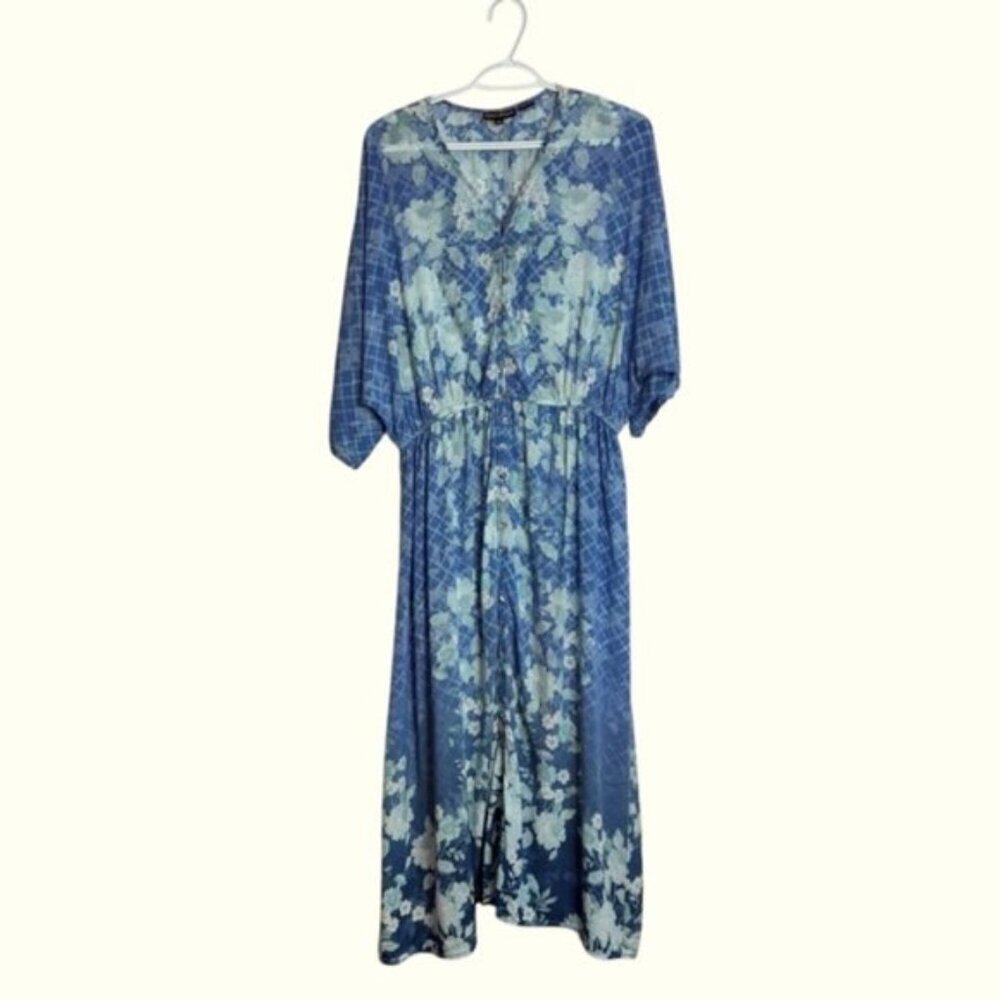Tolani Collection Women's Floral Blue Button Up Dress Medium Petite